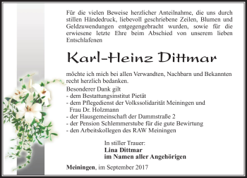 Traueranzeige von Karl-Heinz Dittmar von Südthüringer Presse