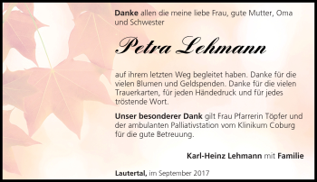 Traueranzeige von Petra Lehmann von Neue Presse Coburg