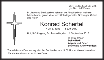 Traueranzeige von Konrad Schertel von Frankenpost