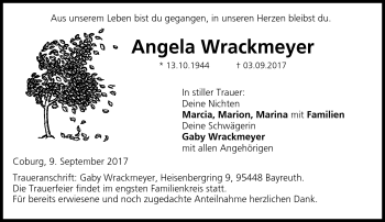 Traueranzeige von Angela Wrackmeyer von Neue Presse Coburg