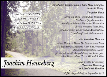 Traueranzeige von Joachim Henneberg von Südthüringer Presse