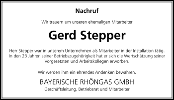 Traueranzeige von Gerd Stepper von Südthüringer Presse
