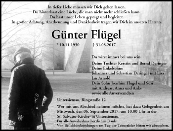 Traueranzeige von Günter Flügel von Neue Presse Coburg