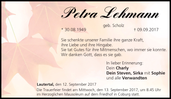 Traueranzeige von Petra Lehmann von Neue Presse Coburg