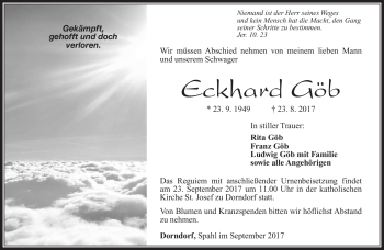 Traueranzeige von Eckhard Göb von Südthüringer Presse