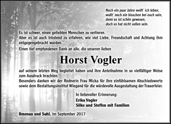 Traueranzeige von Horst Vogler von Südthüringer Presse