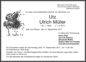 Traueranzeige von Utz Ulrich Müller von Frankenpost