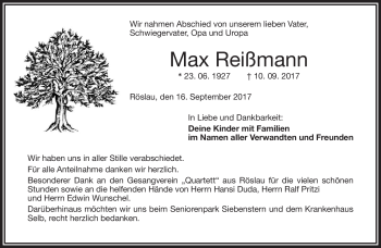 Traueranzeige von Max Reißmann von Frankenpost
