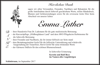 Traueranzeige von Emma Luther von Südthüringer Presse