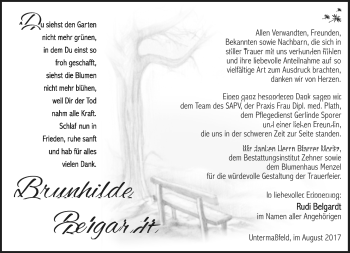 Traueranzeige von Brunhilde Belgardt von Südthüringer Presse