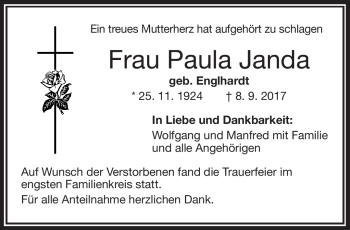 Traueranzeige von Paula Janda von Frankenpost