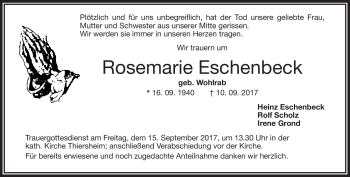 Traueranzeige von Rosemarie Eschenbeck von Frankenpost