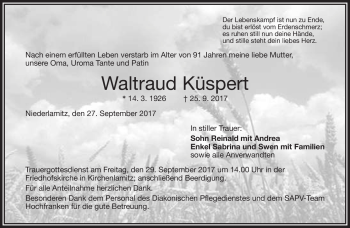 Traueranzeige von Waltraud Küspert von Frankenpost
