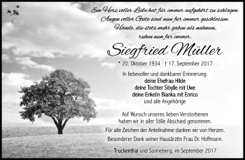 Traueranzeige von Siegfried Müller von Südthüringer Presse