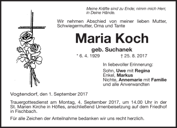 Traueranzeige von Maria Koch von Neue Presse Coburg