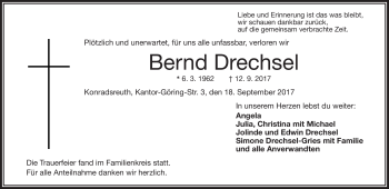Traueranzeige von Bernd Drechsel von Frankenpost