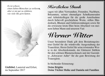 Traueranzeige von Werner Witter von Südthüringer Presse