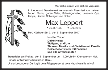 Traueranzeige von Max Leppert von Frankenpost