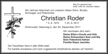 Traueranzeige von Chrsitian Roder von Frankenpost
