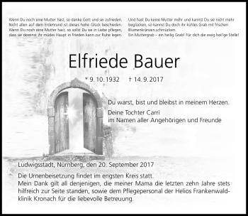 Traueranzeige von Elfriede Bauer von Neue Presse Coburg