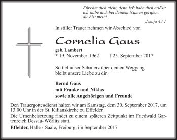 Traueranzeige von Cornelia Gaus von Südthüringer Presse