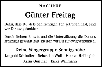 Traueranzeige von Günter Freitag von Neue Presse Coburg