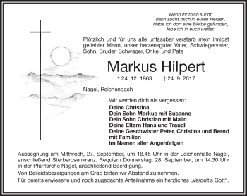 Traueranzeige von Markus Hilpert von Frankenpost