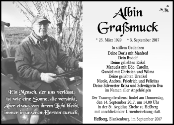 Traueranzeige von Albin Graßmuck von Südthüringer Presse