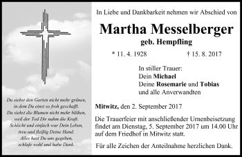 Traueranzeige von Martha Messelberger von Neue Presse Coburg