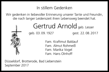 Traueranzeige von Gertrud Arnold von Südthüringer Presse