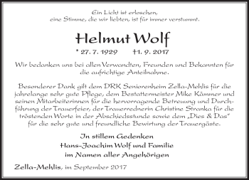 Traueranzeige von Helmut Wolf von Südthüringer Presse