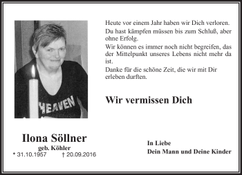 Traueranzeige von Ilona Söllner von Frankenpost