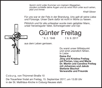 Traueranzeige von Günter Freitag von Neue Presse Coburg