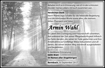 Traueranzeige von Armin Wahl von Südthüringer Presse