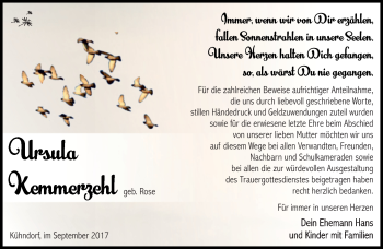 Traueranzeige von Ursula Kemmerzehl von Südthüringer Presse