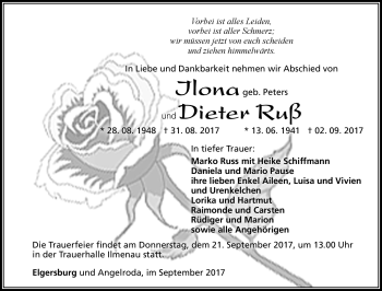 Traueranzeige von Ilona und Dieter Russ von Südthüringer Presse