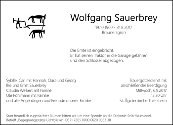 Traueranzeige von Wolfgang Sauerbrey von Frankenpost