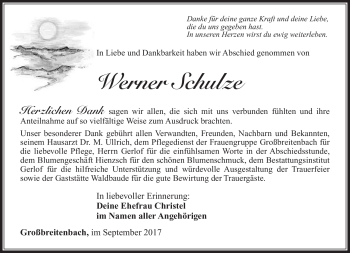 Traueranzeige von Werner Schulze von Südthüringer Presse
