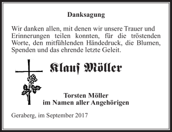 Traueranzeige von Klaus Möller von Südthüringer Presse