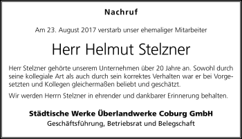 Traueranzeige von Helmut Stelzner von Neue Presse Coburg