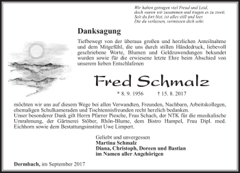 Traueranzeige von Fred Schmalz von Südthüringer Presse