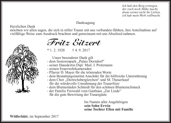 Traueranzeige von Fritz Eitzert von Südthüringer Presse