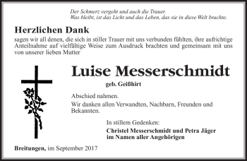 Traueranzeige von Luise Messerschmidt von Südthüringer Presse
