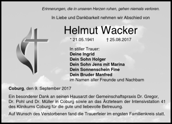 Traueranzeige von Helmut Wacker von Neue Presse Coburg