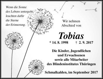 Traueranzeige von Tobias  von Südthüringer Presse
