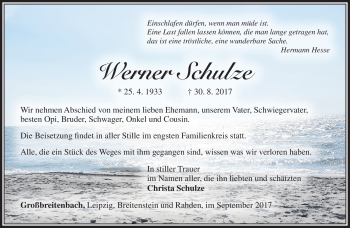 Traueranzeige von Werner Schulze von Südthüringer Presse