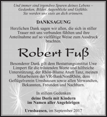 Traueranzeige von Robert Fuß von Südthüringer Presse