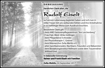Traueranzeige von Rudolf Eiselt von Südthüringer Presse