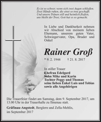 Traueranzeige von Rainer Groß von Südthüringer Presse