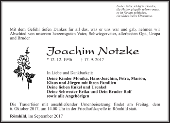 Traueranzeige von Joachim Notzke von Südthüringer Presse